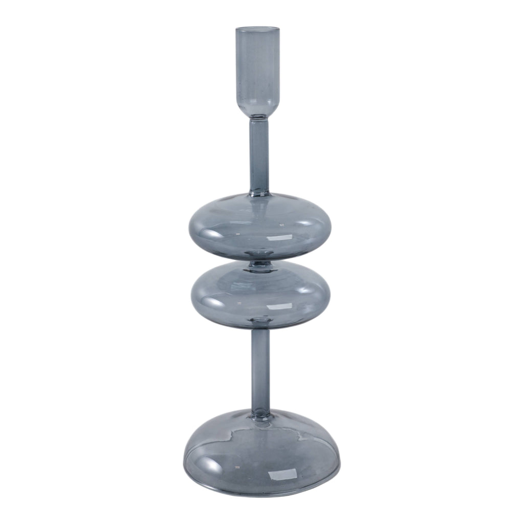 Candle Holder - Blue Glass Retro Bubble Taper, 11 in.