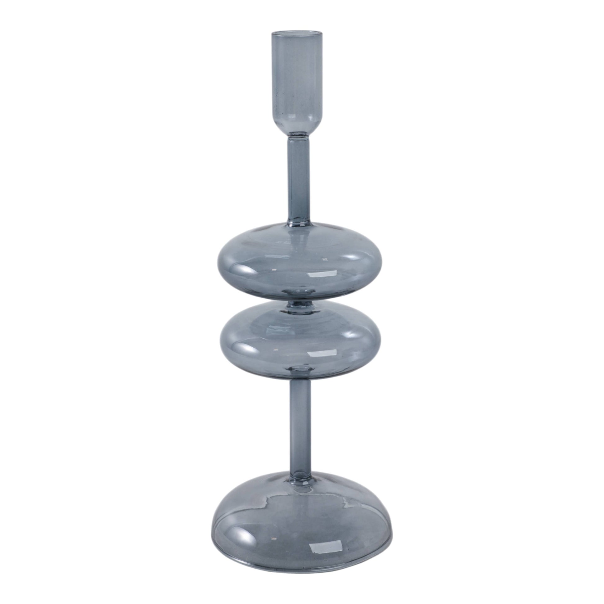 Candle Holder - Blue Glass Retro Bubble Taper, 11 in.