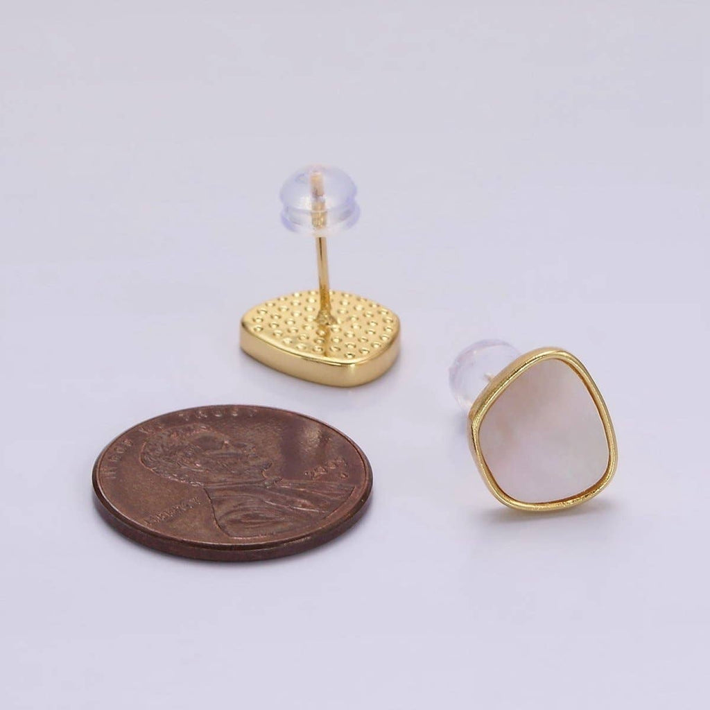 14K Gold Filled Shell Pearl Abstract Bezel Stud Earrings | AE1003