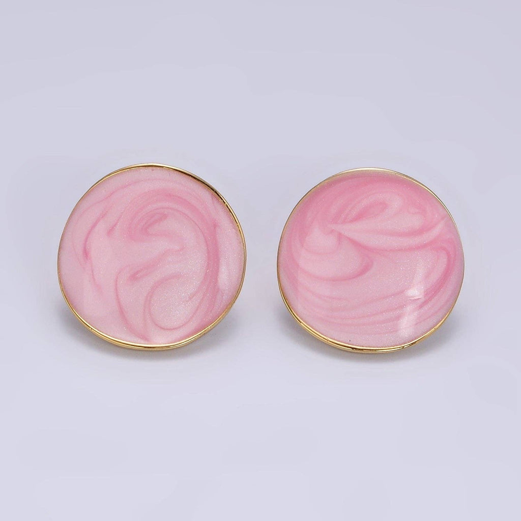 14K Gold Filled Purple, Pink, Blue, White, Green Enamel Dome Round Stud Earrings | V-251 - V-255