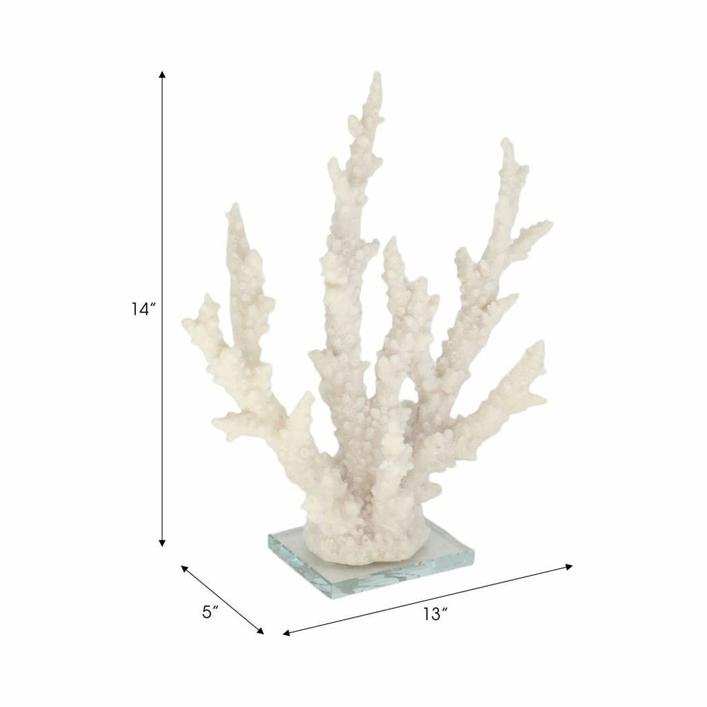 White Resin Branching Coral on Glass Base Figurine