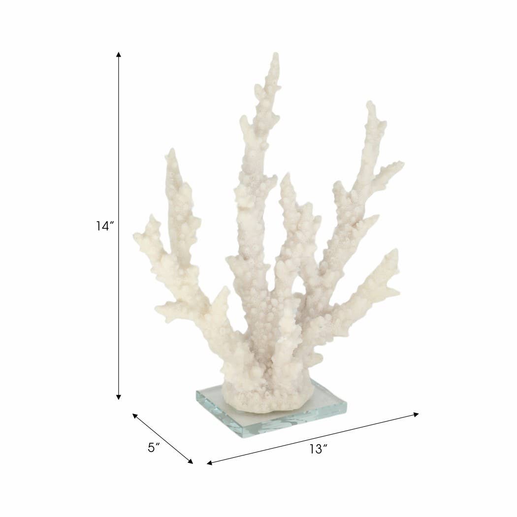 White Resin Branching Coral on Glass Base Figurine