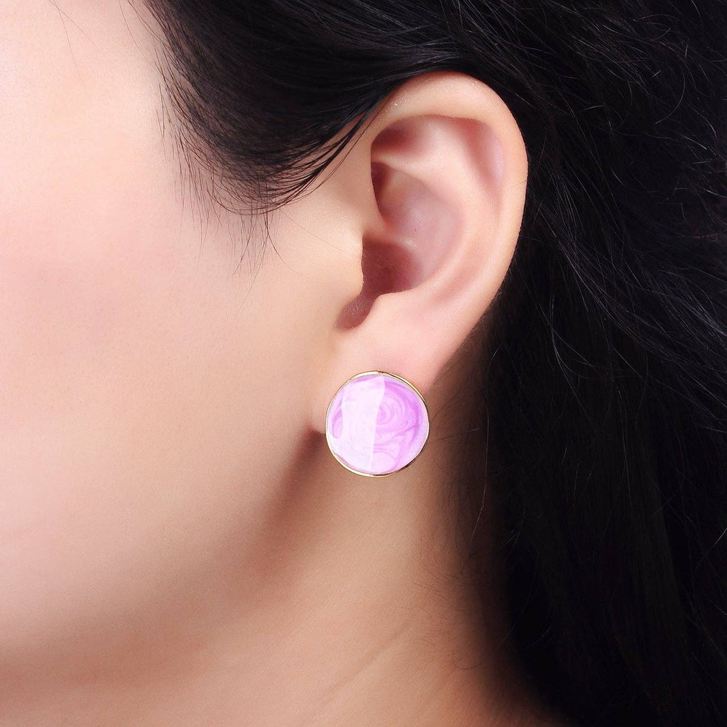 14K Gold Filled Purple, Pink, Blue, White, Green Enamel Dome Round Stud Earrings | V-251 - V-255
