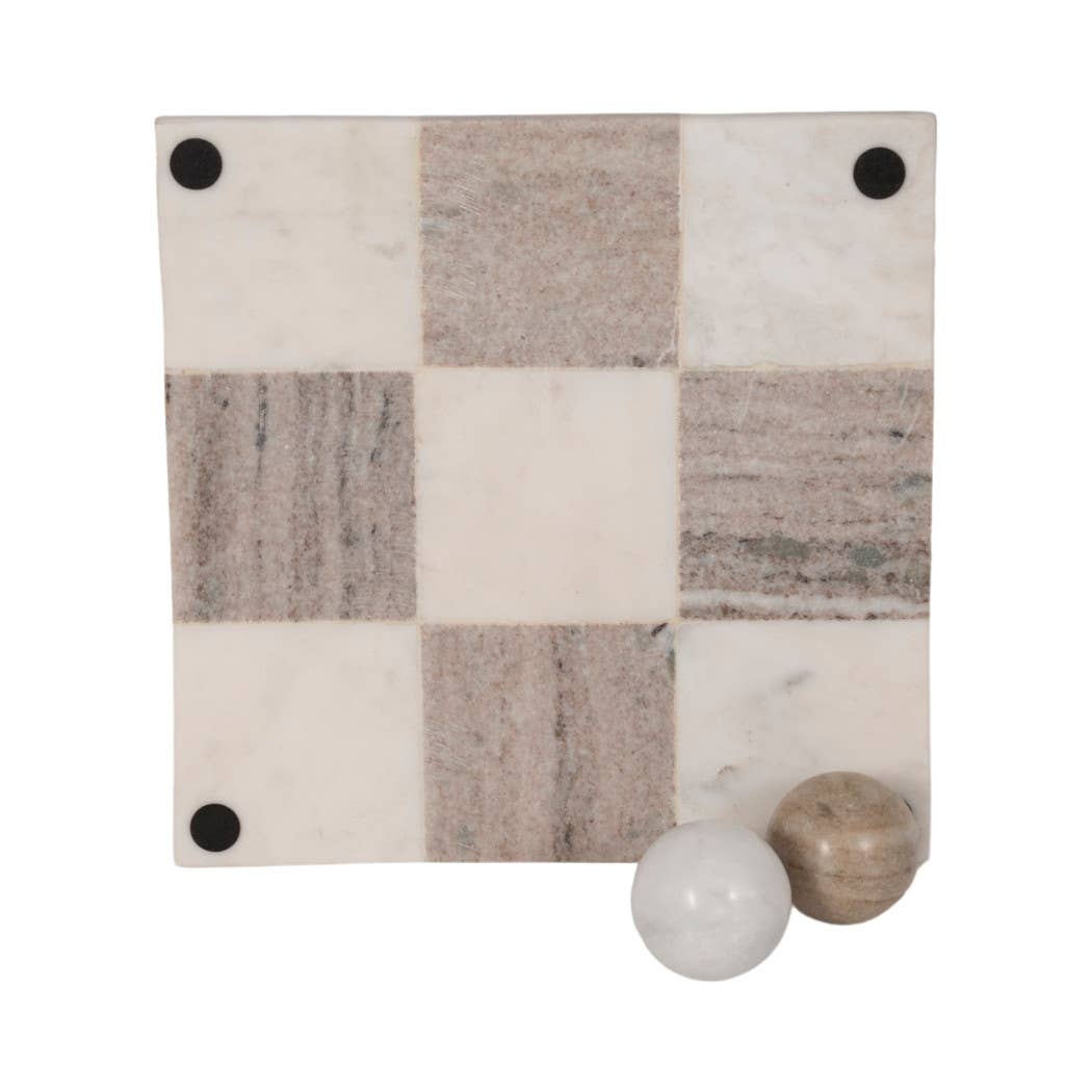 Marble Casual Tic-Tac-Toe Decorative Game Set - Ivory, 9 in.