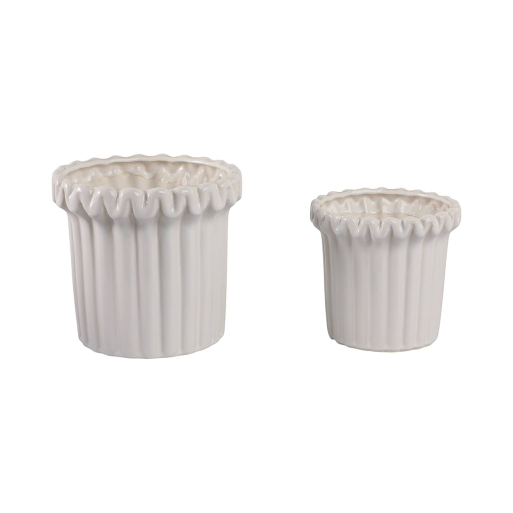 Stoneware Vertical Ridged Planters Set of 2 - Ivory, 9/7 in.