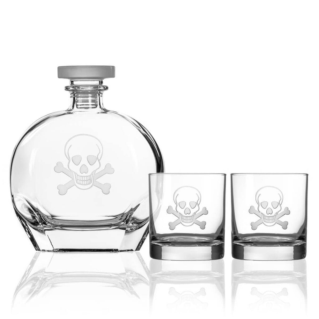 Skull & Crossbones 3 Piece Whiskey Decanter Gift Set