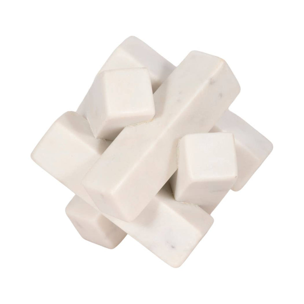 Sculpture - White Marble Faceted Interlocking Orb