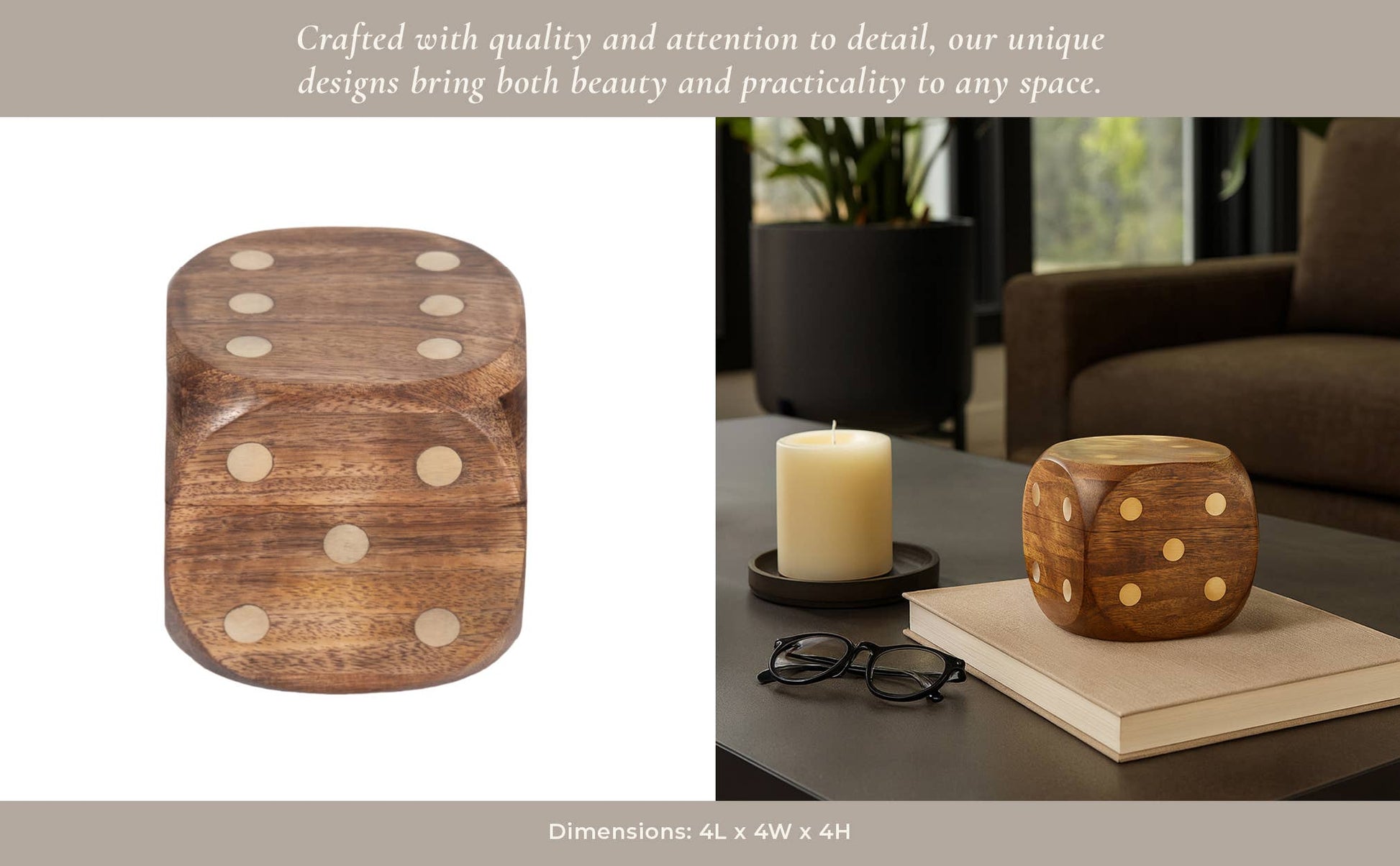 Box Game Set - Brown Mango Wood - Dice Shaped Storage