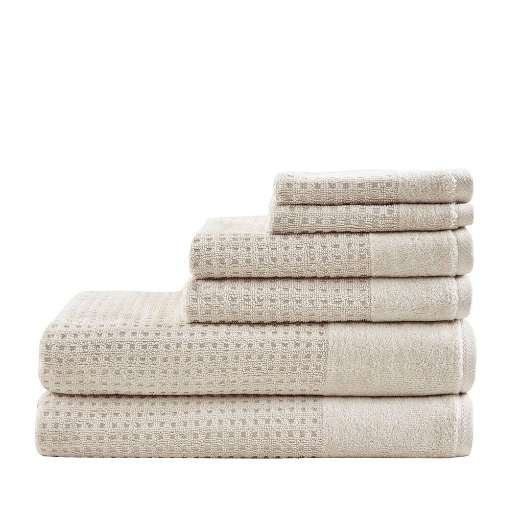 Spa Waffle 6-Piece Bath Towel Set [Certified], Beige